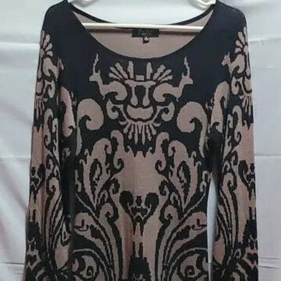 Papillon Demask Sweater Dress medium black and tan soft and lightweight - Picture 1 of 9